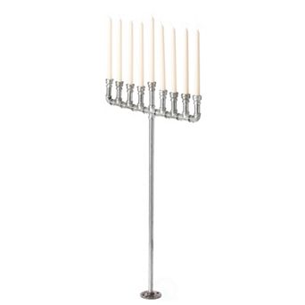 Industrial Galvanized Antique Silver Metal Pipe Hanukkah Menorah