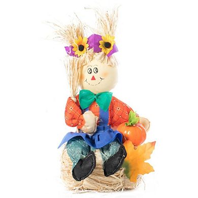 13 Inch Adorable Yard Decor Featuring Garden Scarecrows Relaxing Gracefully on Rustic Hay Bales