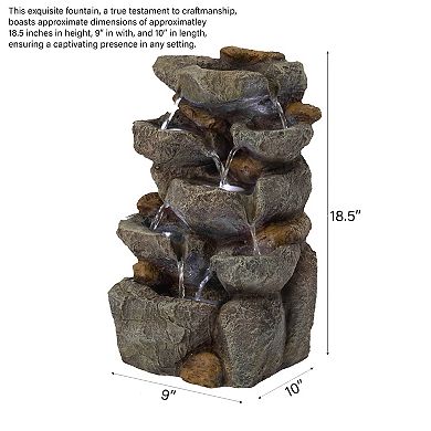 Cascading Electric Powered 8-tier Rock Water Fountain 18.5" For Indoor And Outdoor Use