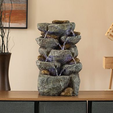 Cascading Electric Powered 8-tier Rock Water Fountain 18.5" For Indoor And Outdoor Use