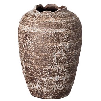 Uniquewise 7-inch Rustic Vase Broken Rim Design Vintage-Inspired Decorative Ceramic