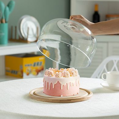 Basicwise Round Glass Dome Dessert Tray Set - 2-in-1 Cake Stand with Lid, Fruit Display