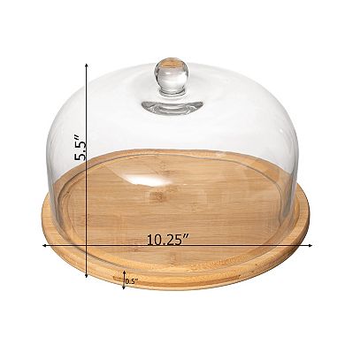 Basicwise Round Glass Dome Dessert Tray Set - 2-in-1 Cake Stand with Lid, Fruit Display