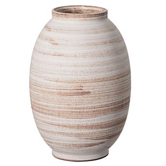 Uniquewise 8" Whitewashed Distressed Ceramic Farmhouse Vase, Rustic Vintage Pottery