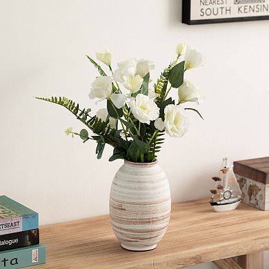 Uniquewise 8" Whitewashed Distressed Ceramic Farmhouse Vase, Rustic Vintage Pottery