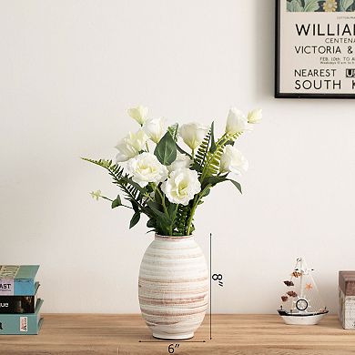 Uniquewise 8" Whitewashed Distressed Ceramic Farmhouse Vase, Rustic Vintage Pottery