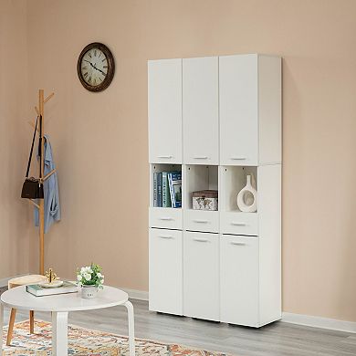 71.5"tall Thin Corner Shelf Floor Cabinet With 2 Doors, 1 Drawer, Freestanding Linen Tower Cabinet