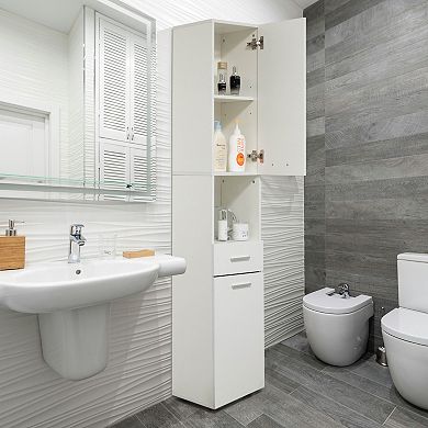71.5"tall Thin Corner Shelf Floor Cabinet With 2 Doors, 1 Drawer, Freestanding Linen Tower Cabinet