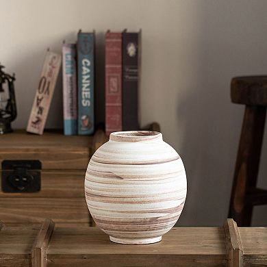 Uniquewise 9-inches Ceramic Stripe Vase Vintage Boho Decorative Piece