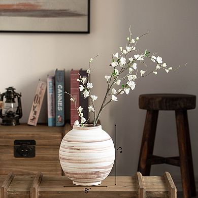 Uniquewise 9-inches Ceramic Stripe Vase Vintage Boho Decorative Piece