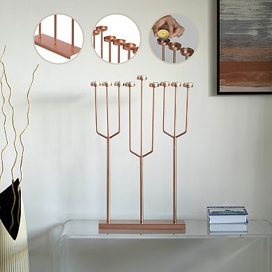 Modern Design Hanukkah Menorah Exceptional Piece, 9 Branch Tea Light Candle Holders