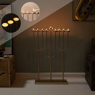 Modern Design Hanukkah Menorah Exceptional Piece, 9 Branch Tea Light Candle Holders