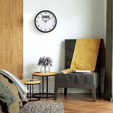 Clockswise 14-inch Wall Clock, Non-Ticking Analog & Digital with Temperature Display