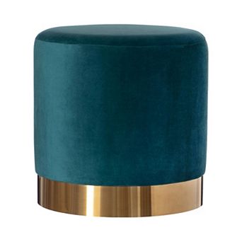 Modern Round Velvet Fabric Standard Ottoman Stool With Gold Base