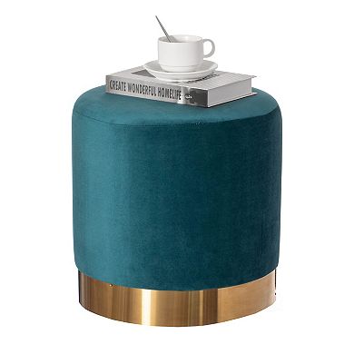 Modern Round Velvet Fabric Standard Ottoman Stool With Gold Base