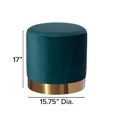 Modern Round Velvet Fabric Standard Ottoman Stool With Gold Base