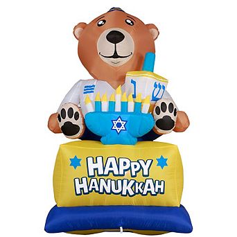 Hanukkah Inflatable Bear - Bear-yard Decor With Built-in Bulbs, Tie-down Points, And Built-in Fan