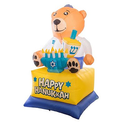 Hanukkah Inflatable Bear - Bear-yard Decor With Built-in Bulbs, Tie-down Points, And Built-in Fan