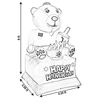 Hanukkah Inflatable Bear - Bear-yard Decor With Built-in Bulbs, Tie-down Points, And Built-in Fan