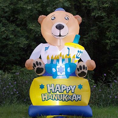Hanukkah Inflatable Bear - Bear-yard Decor With Built-in Bulbs, Tie-down Points, And Built-in Fan