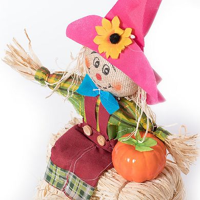 Gardenised Sitting On Straw And Hay Bales Multicolor Trio Scarecrows For All Season Garden Decor