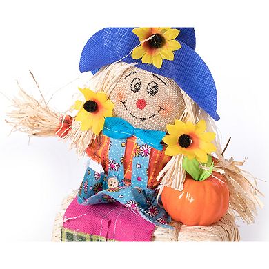 Gardenised Sitting On Straw And Hay Bales Multicolor Trio Scarecrows For All Season Garden Decor