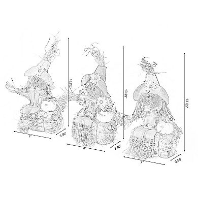 Gardenised Sitting On Straw And Hay Bales Multicolor Trio Scarecrows For All Season Garden Decor