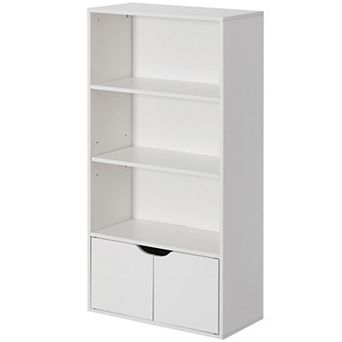 47" White 3 tier Open Book Shelf And Bookcases With 2 Doors Storage Cabinet And 1 Adjustable Shelf
