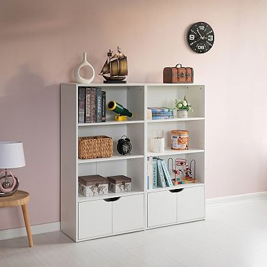 47" White 3 Tier Open Book Shelf And Bookcases With 2 Doors Storage Cabinet And 1 Adjustable Shelf