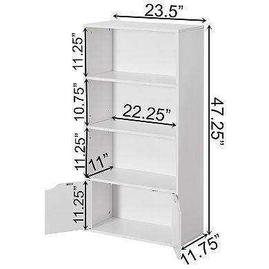 47" White 3 Tier Open Book Shelf And Bookcases With 2 Doors Storage Cabinet And 1 Adjustable Shelf