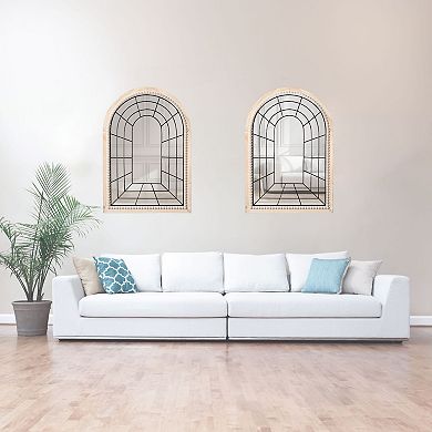 Set of 2 Arched Large Window Metal Mirror
