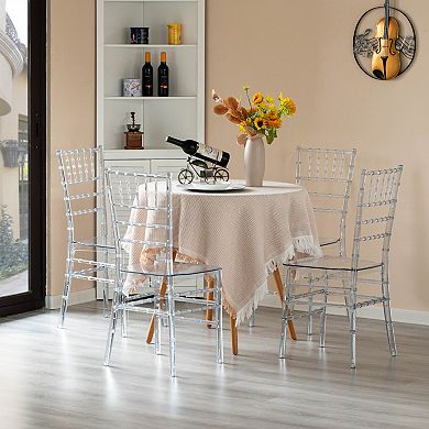 Modern Stackable Dining Chair, Clear Crystal Acrylic Party Chair For Events And Weddings, Set Of 4