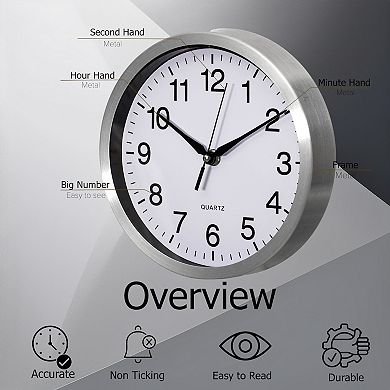 Clockswise 8-in Round Quartz Wall Clock Non-Ticking Battery Operated