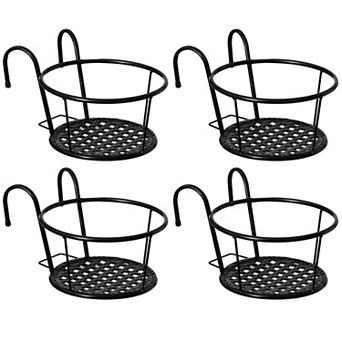 Set of 4 Decorative Round Iron Hanging Bucket Style Plant Pot Holders and Flower Baskets with Hooks