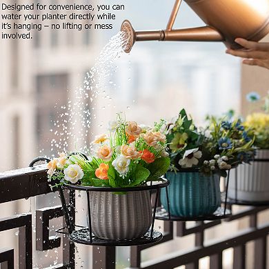 Set of 4 Decorative Round Iron Hanging Bucket Style Plant Pot Holders and Flower Baskets with Hooks