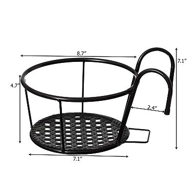 Set of 4 Decorative Round Iron Hanging Bucket Style Plant Pot Holders and Flower Baskets with Hooks
