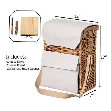 Wickerwise Wine & Cheese Picnic Basket - Wicker Tote Bag for Outdoor Parties