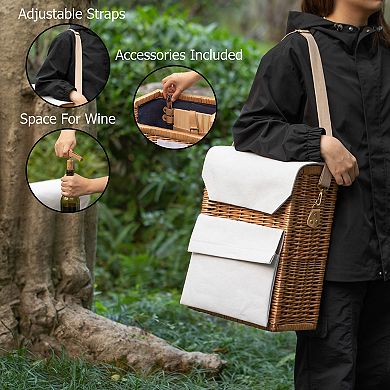 Wickerwise Wine & Cheese Picnic Basket - Wicker Tote Bag for Outdoor Parties
