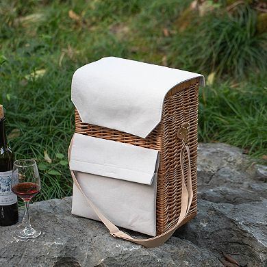 Wickerwise Wine & Cheese Picnic Basket - Wicker Tote Bag for Outdoor Parties