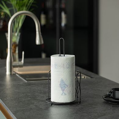 Freestanding Black Iron Towel Paper Holder Stand Roll Dispenser With Frame For Kitchen, Set Of 2