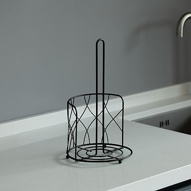 Freestanding Black Iron Towel Paper Holder Stand Roll Dispenser With Frame For Kitchen, Set Of 2