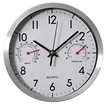 Clockswise 8-Inch Non-Ticking Quartz Wall Clock with Thermometer & Hygrometer