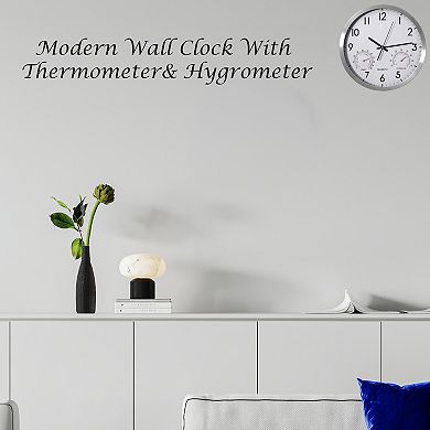 Clockswise 8-Inch Non-Ticking Quartz Wall Clock with Thermometer & Hygrometer