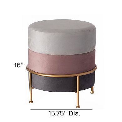 Round Velvet Ottoman Stool 16" Tall Tricolor With Gold Metal Stand