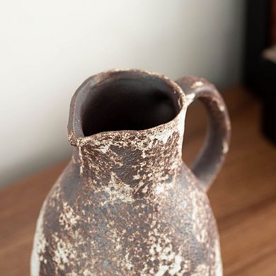 Uniquewise 8" Vintage Ceramic Pitcher Vase Rustic Farmhouse Flower Jug with Handle