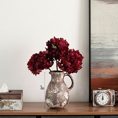 Uniquewise 8" Vintage Ceramic Pitcher Vase Rustic Farmhouse Flower Jug with Handle