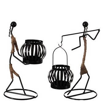 Wire Figure Candle Holder Decorative Modern Tea Light Lantern Tabletop Centerpiece Stand, Set Of 2