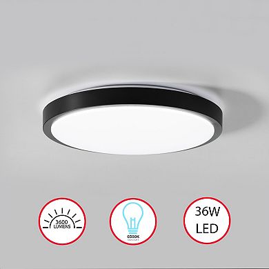 4-pc 16" LED Ceiling Light Fixture Modern Flush Mount 36W 6500K Cool Daylight Energy, Black