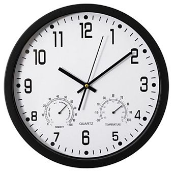 Clockswise 14-inch Non-Ticking Quartz Wall Clock with Thermometer & Hygrometer