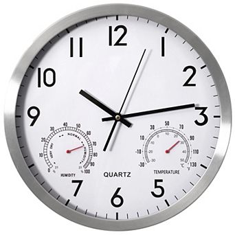 Clockswise 14-inch Non-Ticking Quartz Wall Clock with Thermometer & Hygrometer